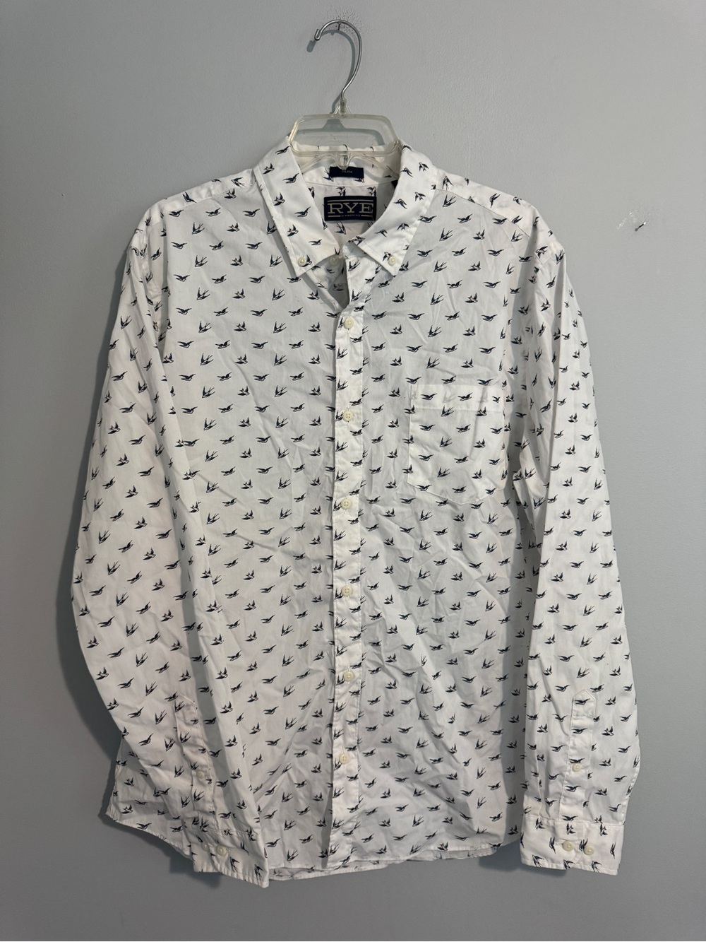 Rye Slim Fit Long-Sleeve Button-Down Shirt with Sparrow Print- XL - NWT